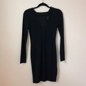 Black tight vneck mesh dress